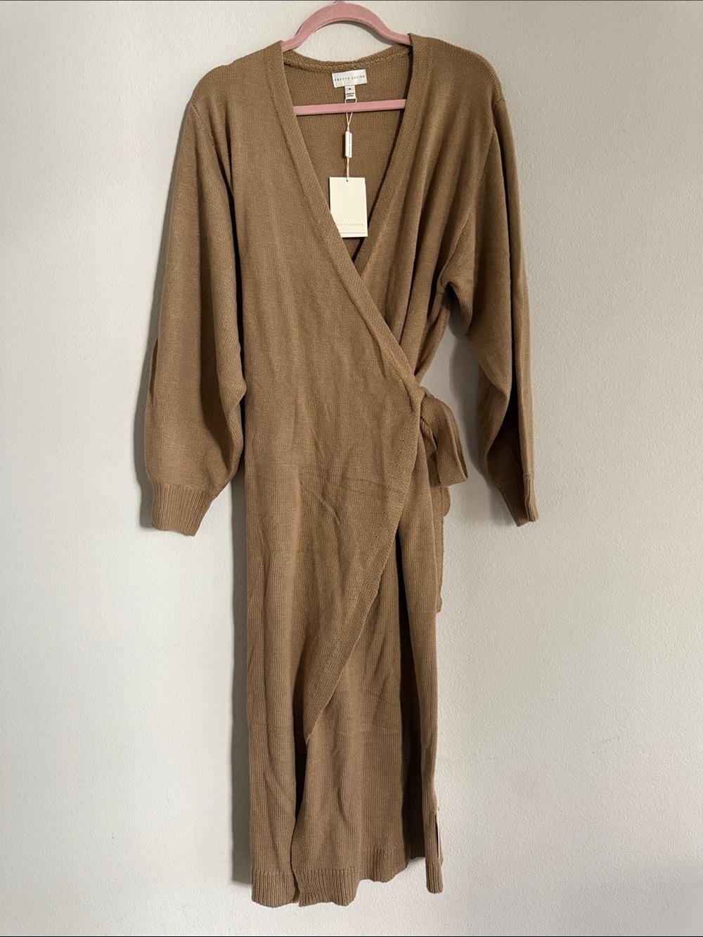 Long Sleeve Wrap Knit Dress in Camel by MAJORELLE